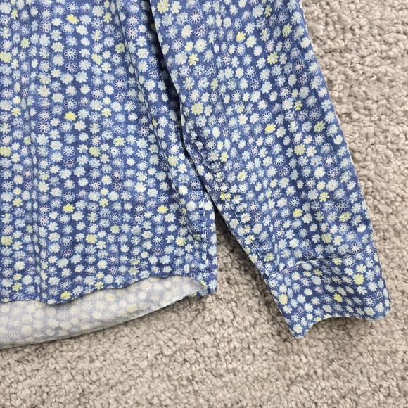 John Lennon Shirt Mens XL Blue Button Up Long Sleeve Flip Cuff Flowers - Picture 3 of 13